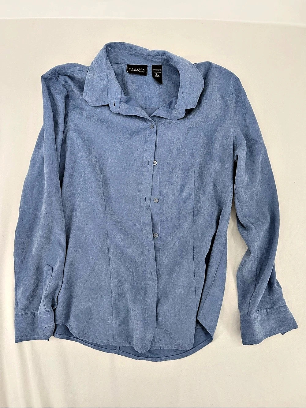 New York & Company Blue Button Down Blouse Size XL Like New